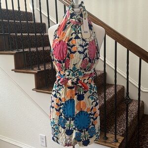 NWT ANTHROPOLOGIE BEAUTIFUL VIBRANT COLOR FLORAL HIGH NECK ROMPER SIZE S